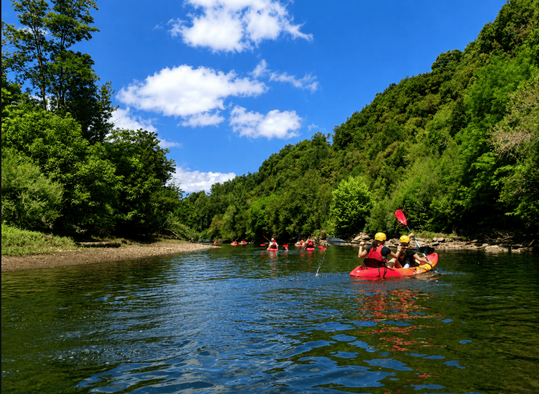 Participantes recorriendo el río Bidasoa en piragua